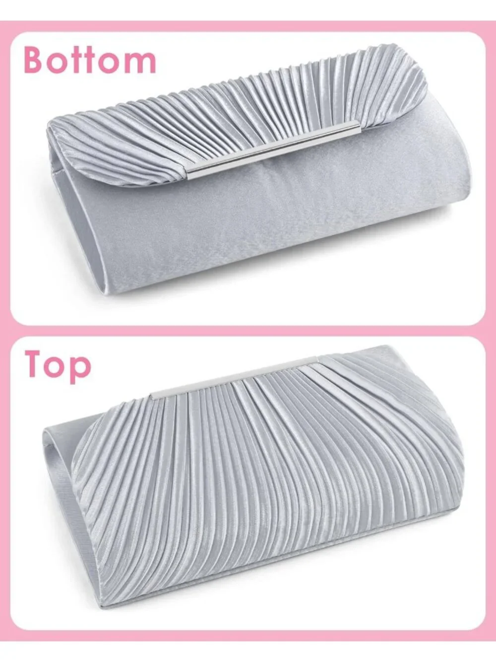 Women's Silver Clutch Purse Evening Envelope Wedding Crossbody Shoulder Bag